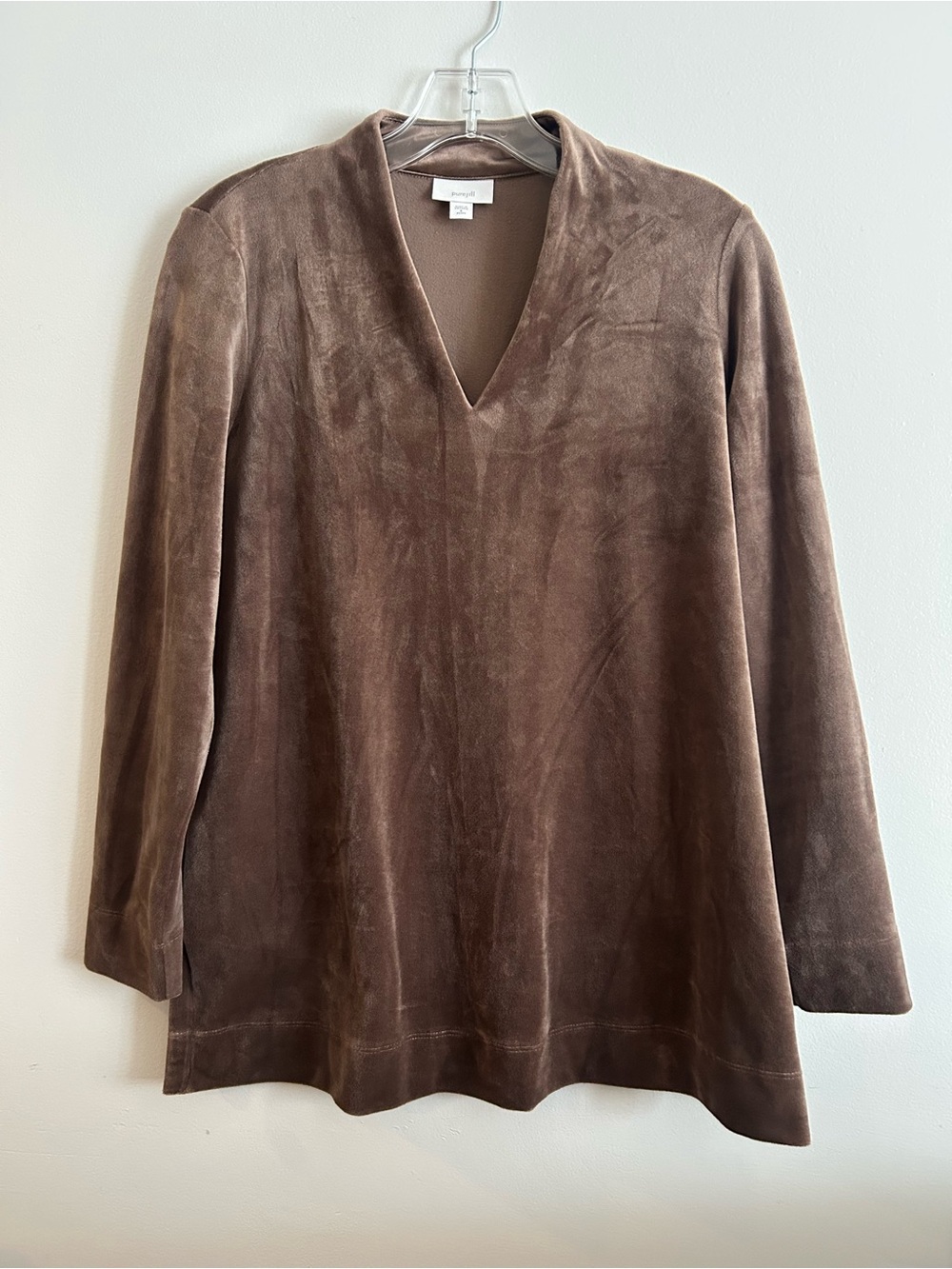 J Jill Pure Jill Soft Velour Tunic Top Brown Relax Minimalist Classic Capsule